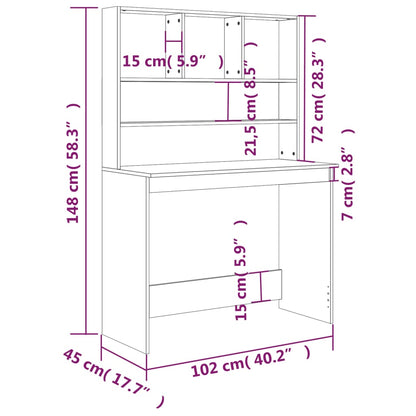 Desk with Shelves Black 102x45x148 cm Engineered Wood