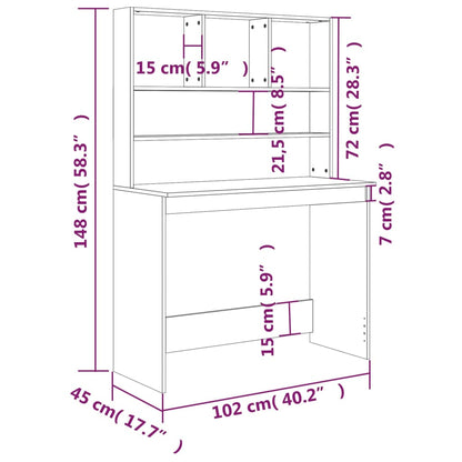 Desk with Shelves High Gloss White 102x45x148 cm Engineered Wood