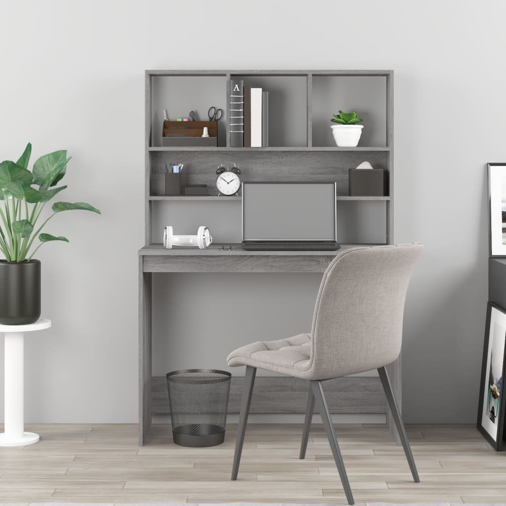 Desk with Shelves Grey Sonoma 102x45x148 cm Engineered Wood