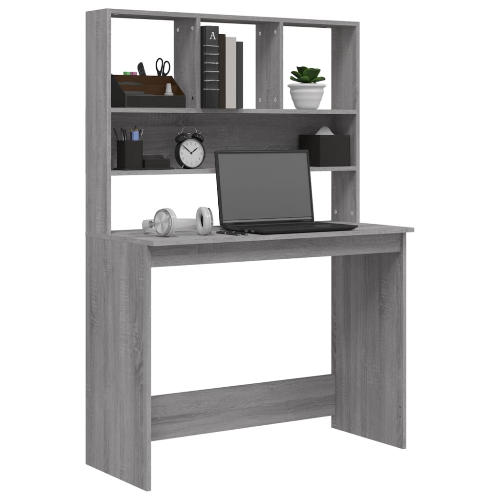 Desk with Shelves Grey Sonoma 102x45x148 cm Engineered Wood