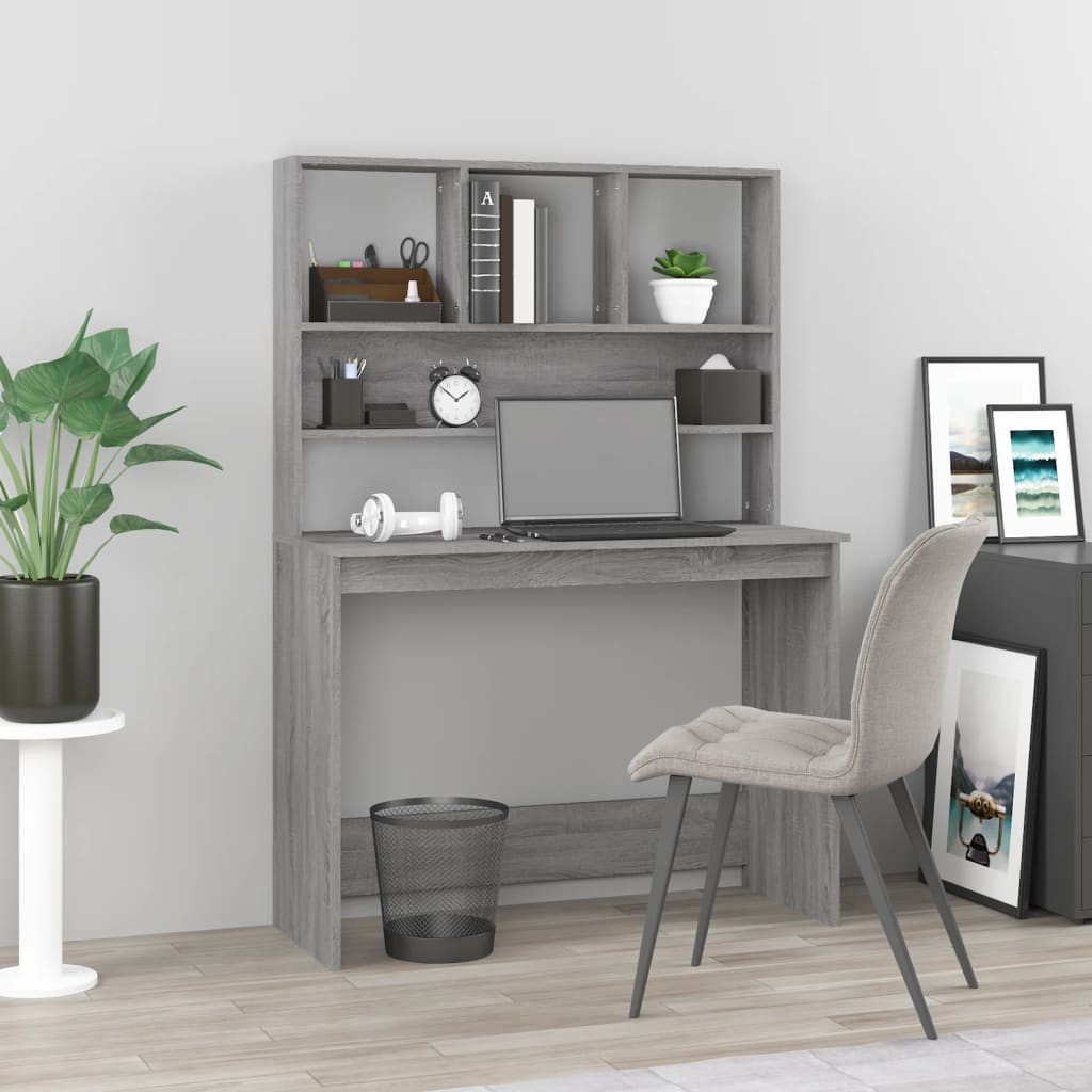 Desk with Shelves Grey Sonoma 102x45x148 cm Engineered Wood