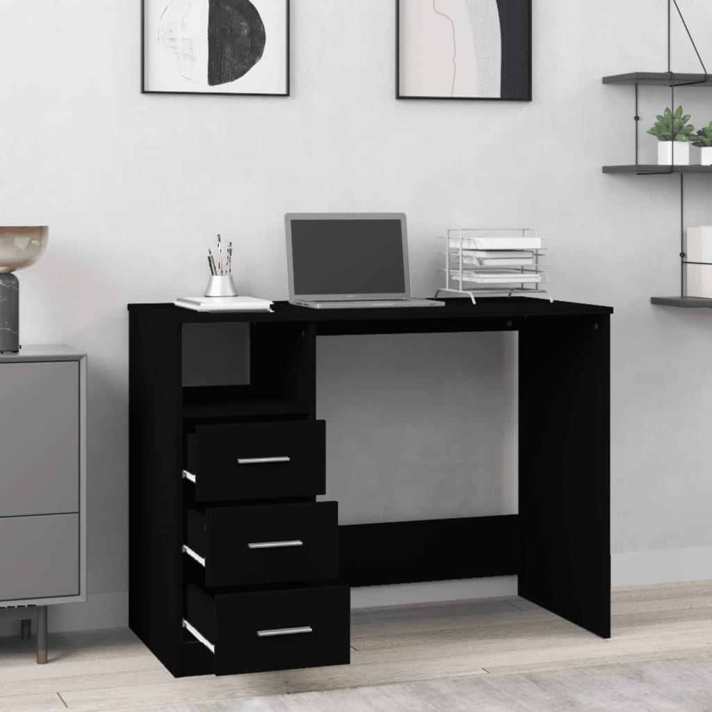 Desk with Drawers Black 102x50x76 cm Engineered Wood