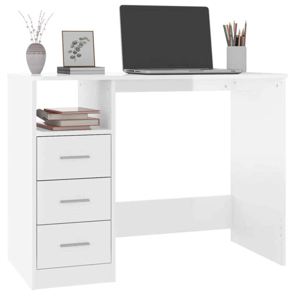 Desk with Drawers High Gloss White 102x50x76 cm Engineered Wood