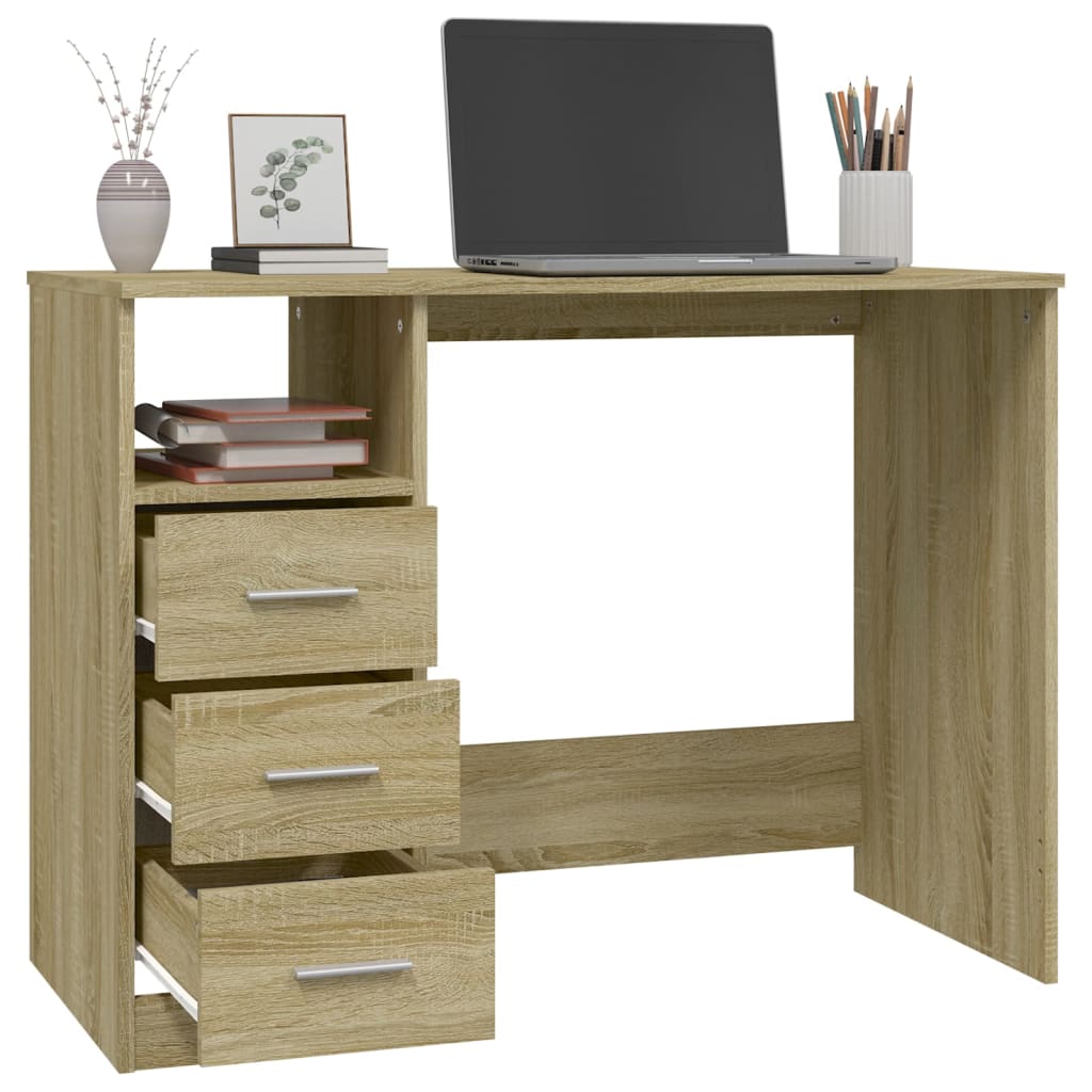 Desk with Drawers Sonoma Oak 102x50x76 cm Engineered Wood