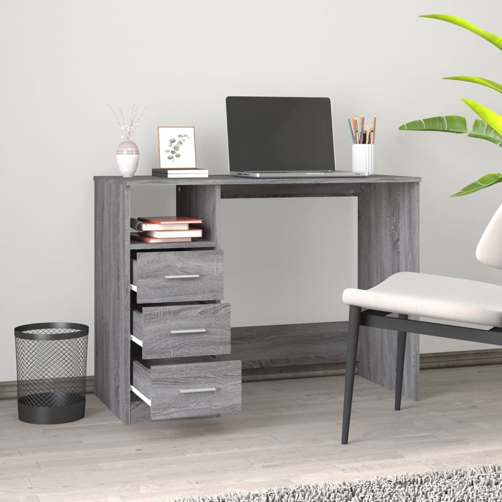 Desk with Drawers Grey Sonoma 102x50x76 cm Engineered Wood