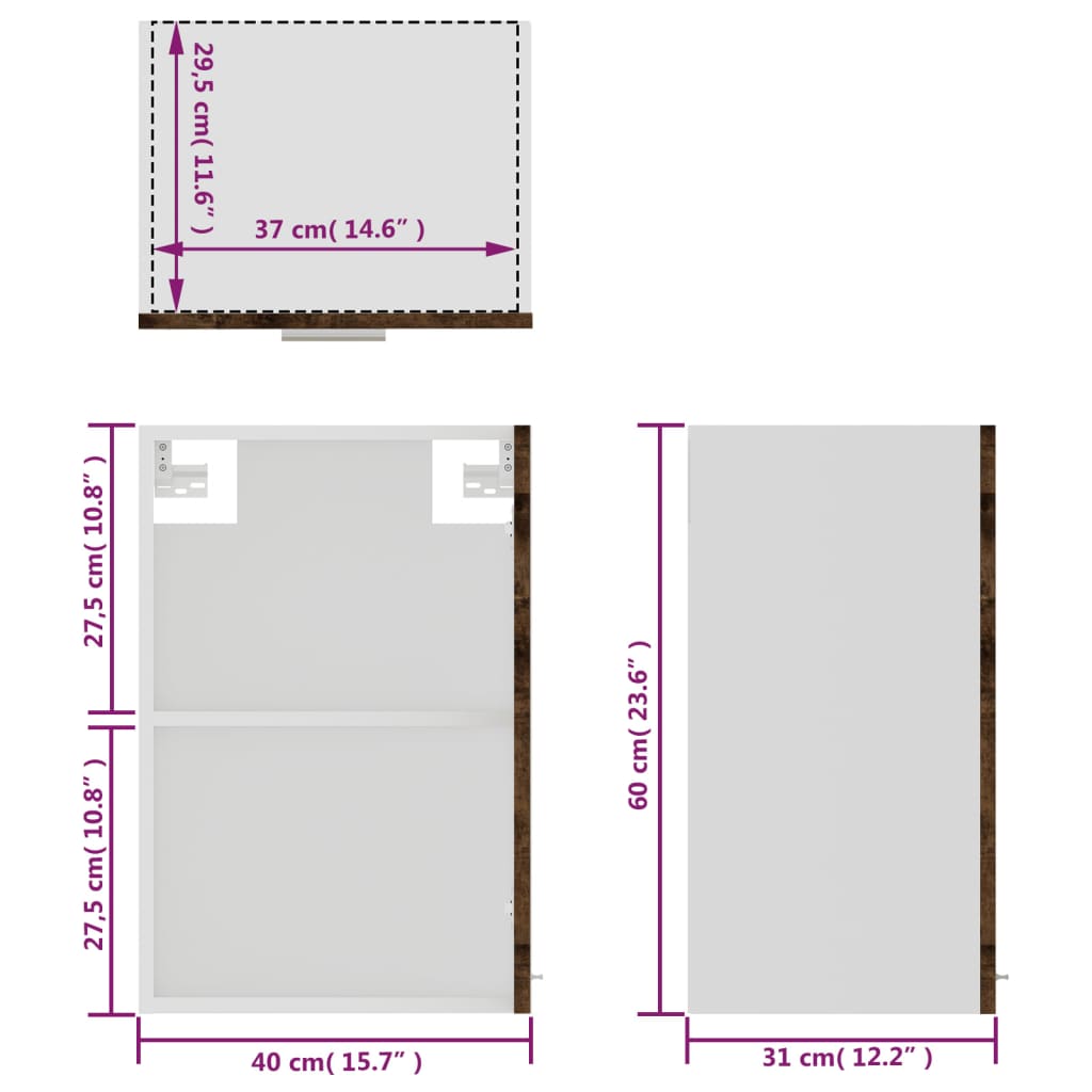 Hanging Glass Cabinet Grey Sonoma 40x31x60 cm Engineered Wood