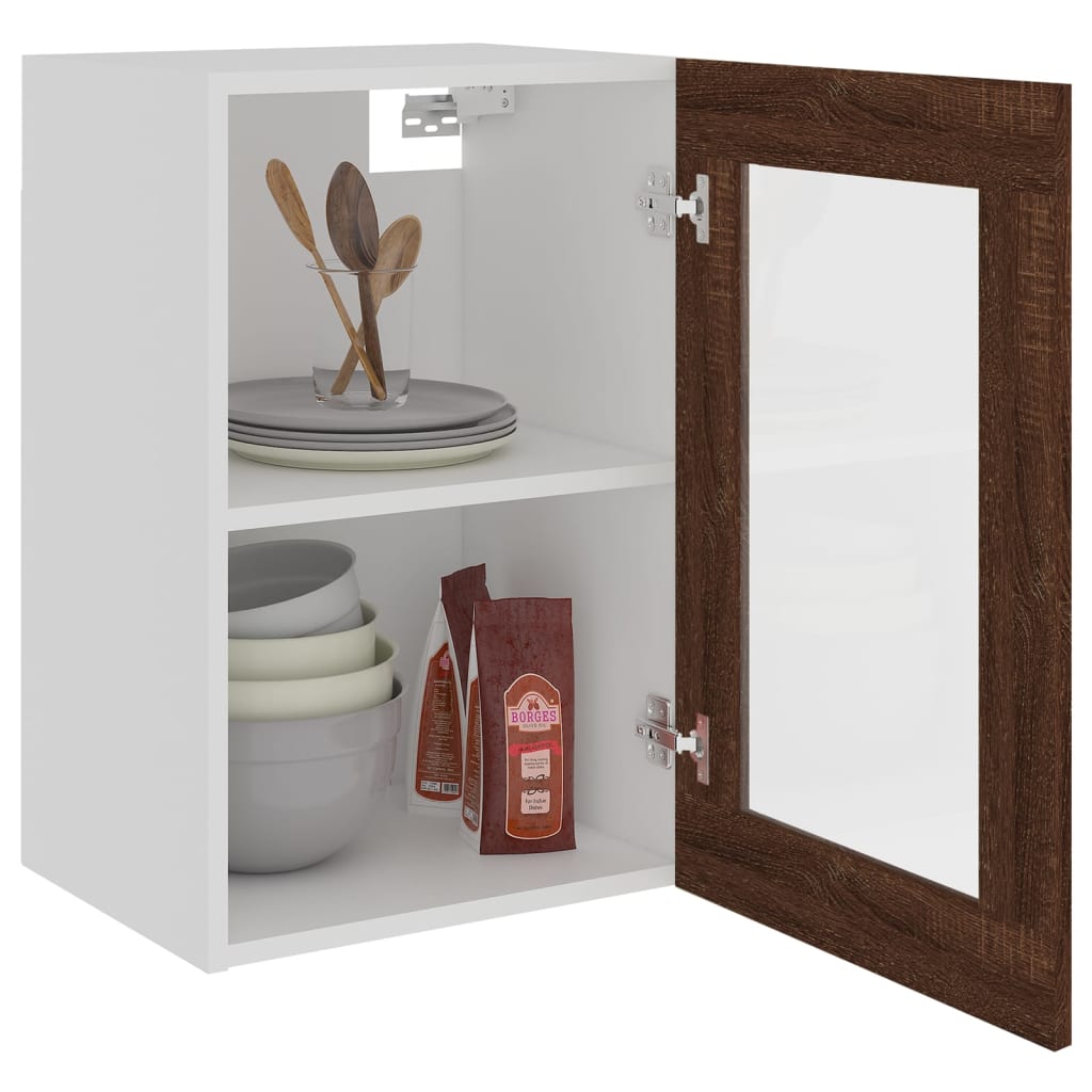 Hanging Glass Cabinet Brown Oak 40x31x60 cm Engineered Wood