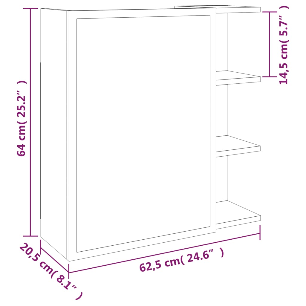 Bathroom Mirror Cabinet Smoked Oak 62.5x20.5x64cm Engineered Wood