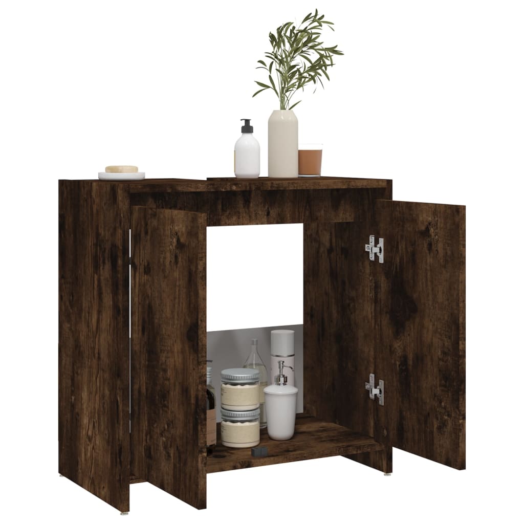 Bathroom Cabinet Smoked Oak 60x33x61 cm Engineered Wood