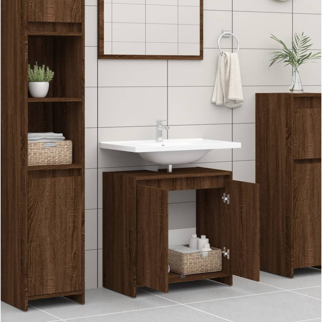 Bathroom Cabinet Brown Oak 60x33x61 cm Engineered Wood