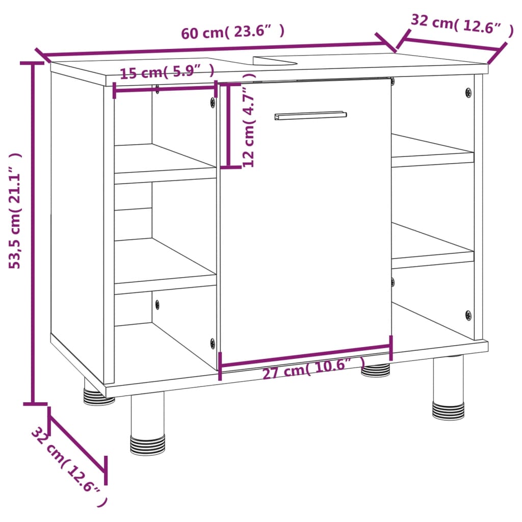 Bathroom Cabinet Smoked Oak 60x32x53.5 cm Engineered Wood