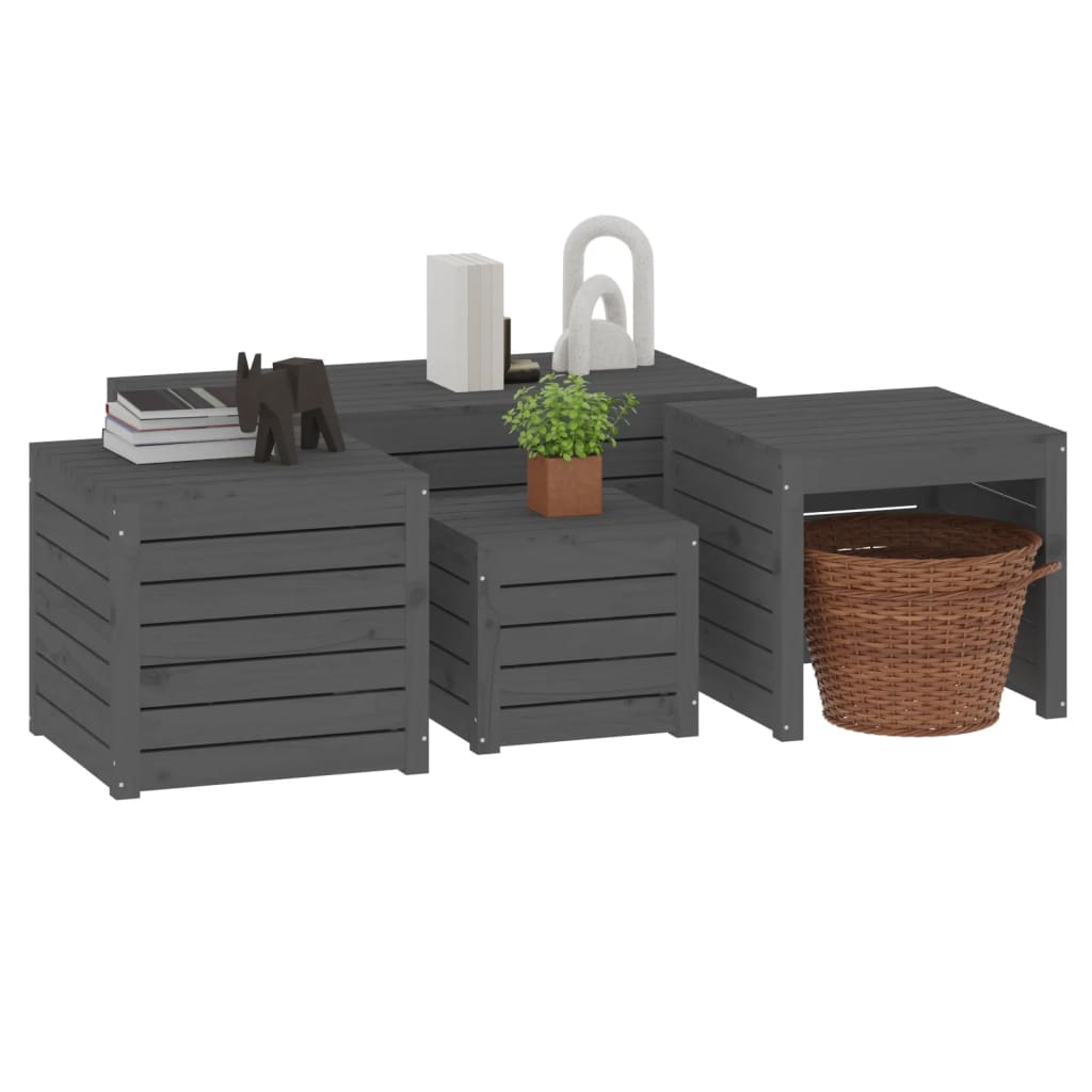 4 Piece Garden Box Set Grey Solid Wood Pine