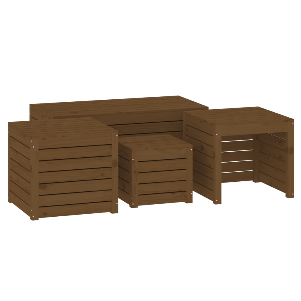 4 Piece Garden Box Set Honey Brown Solid Wood Pine