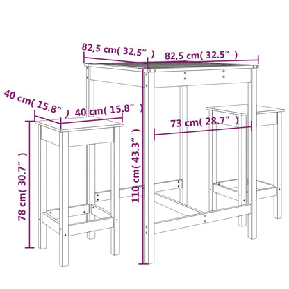 3 Piece Garden Bar Set Solid Wood Pine