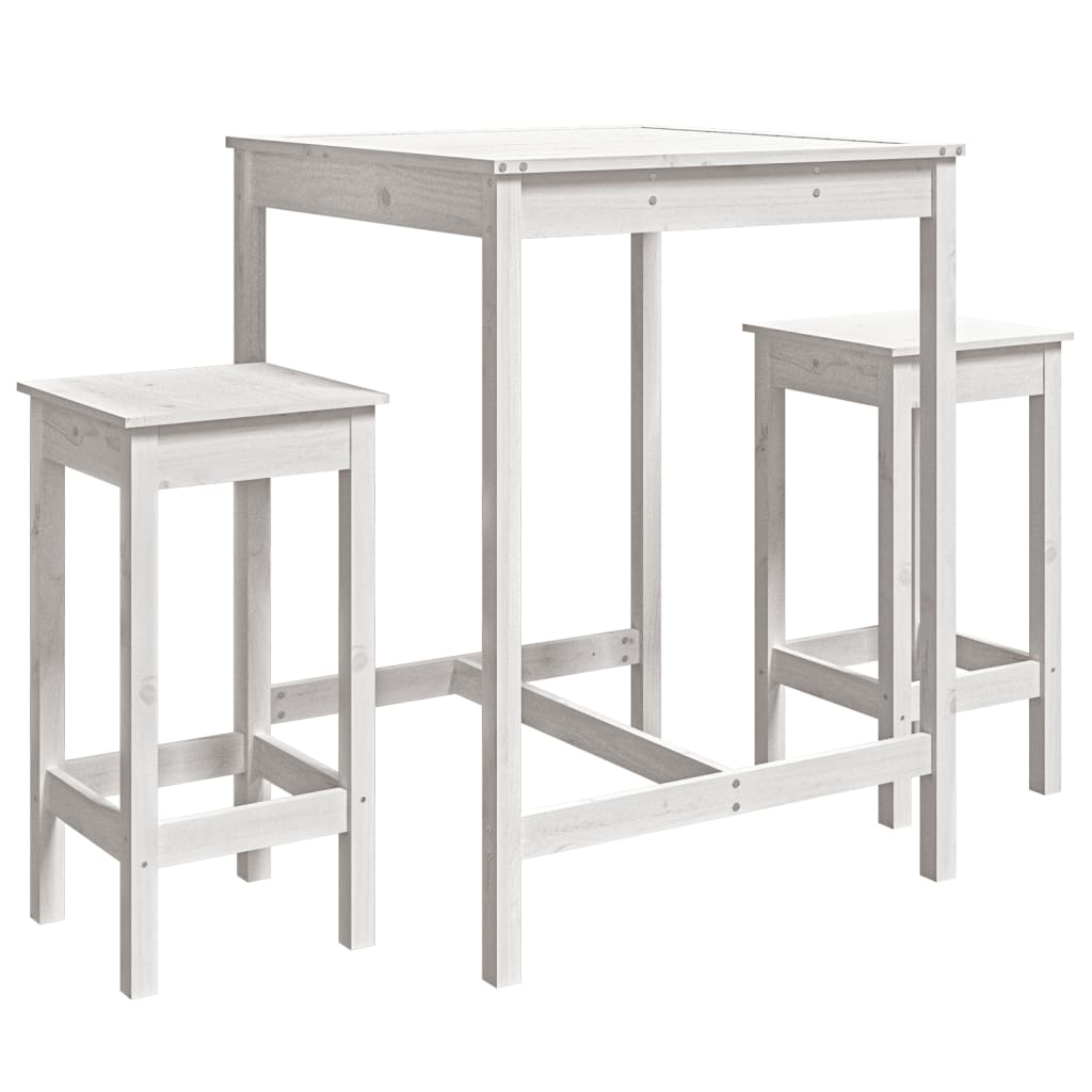 3 Piece Garden Bar Set White Solid Wood Pine