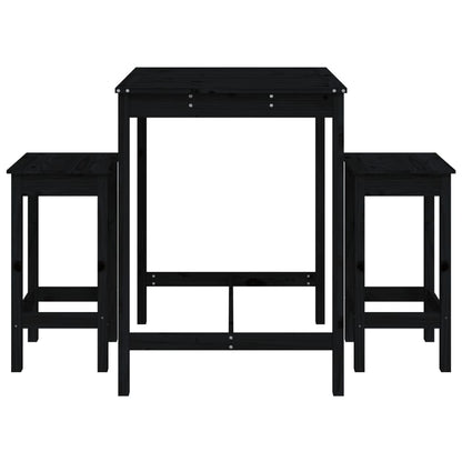 3 Piece Garden Bar Set Black Solid Wood Pine