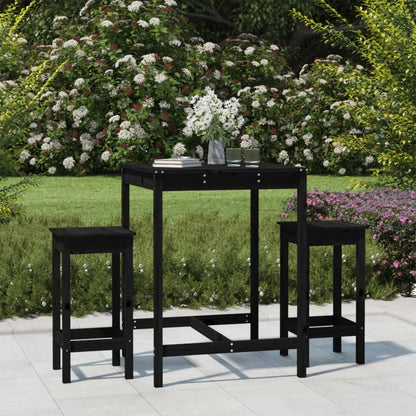 3 Piece Garden Bar Set Black Solid Wood Pine