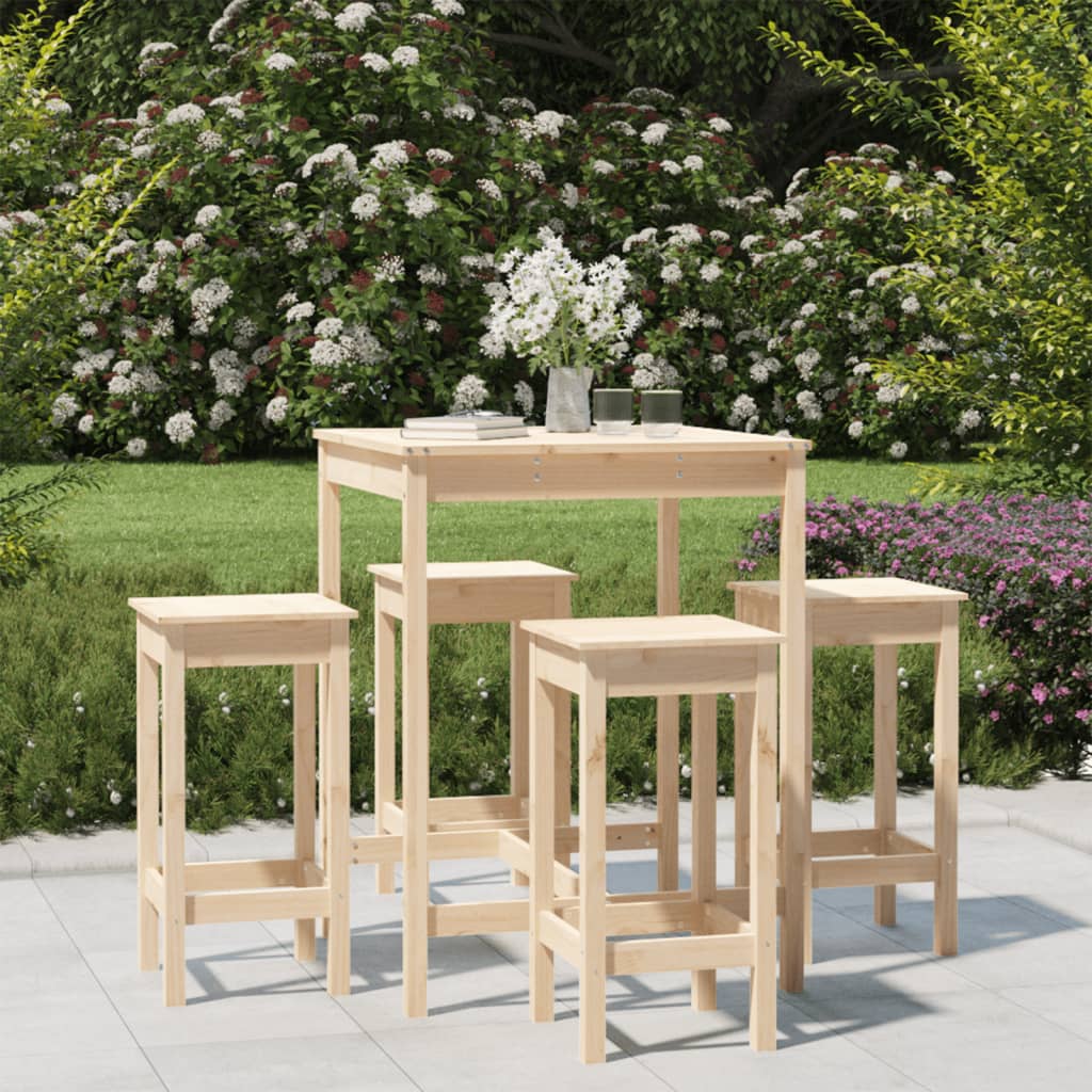 5 Piece Garden Bar Set Solid Wood Pine