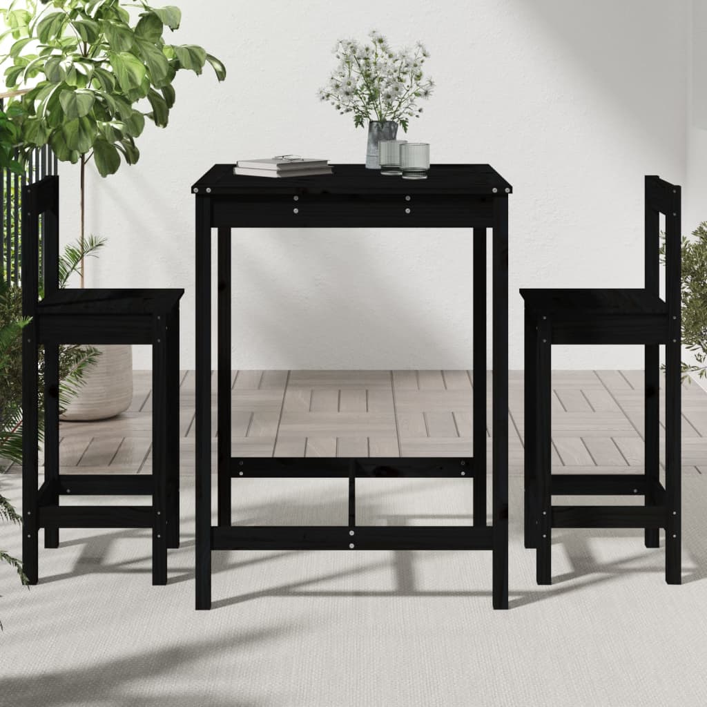 3 Piece Garden Bar Set Black Solid Wood Pine