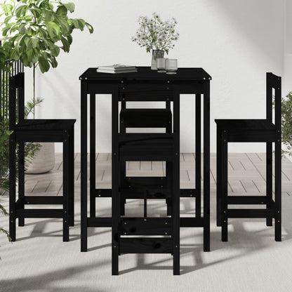 5 Piece Garden Bar Set Black Solid Wood Pine