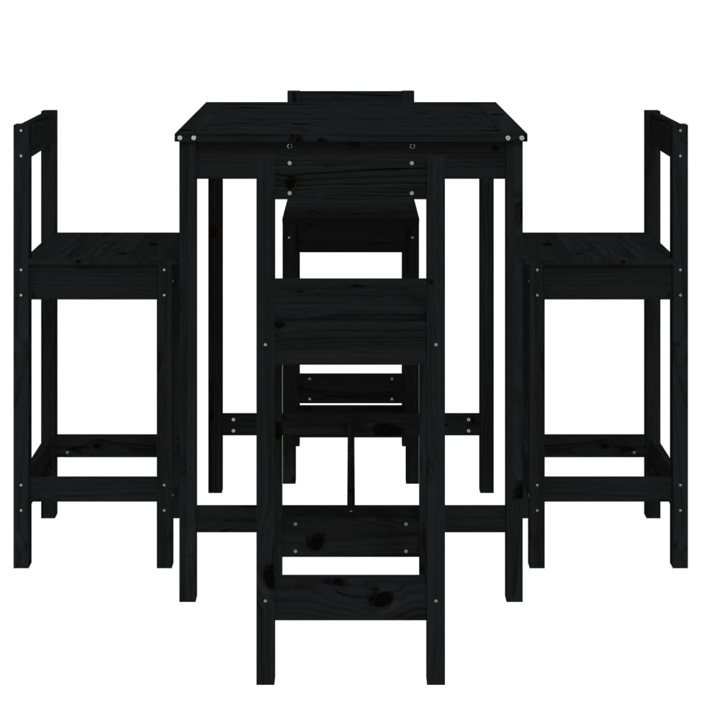 5 Piece Garden Bar Set Black Solid Wood Pine