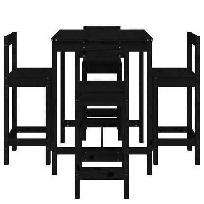 5 Piece Garden Bar Set Black Solid Wood Pine