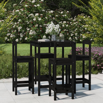 5 Piece Garden Bar Set Black Solid Wood Pine