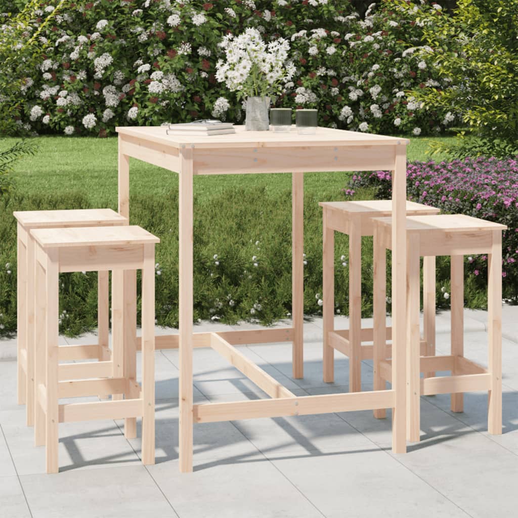 5 Piece Garden Bar Set Solid Wood Pine