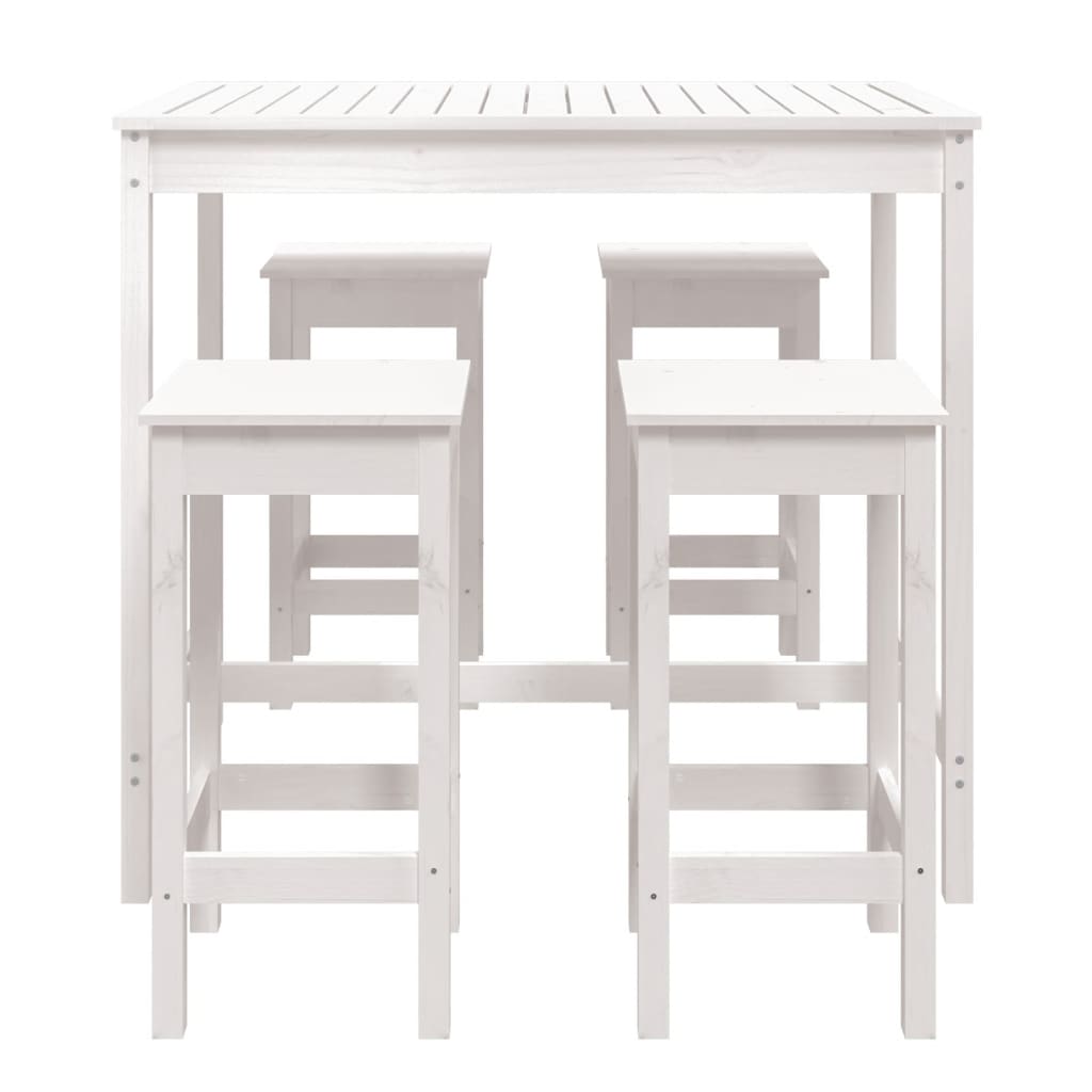 5 Piece Garden Bar Set White Solid Wood Pine