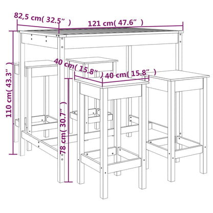 5 Piece Garden Bar Set White Solid Wood Pine