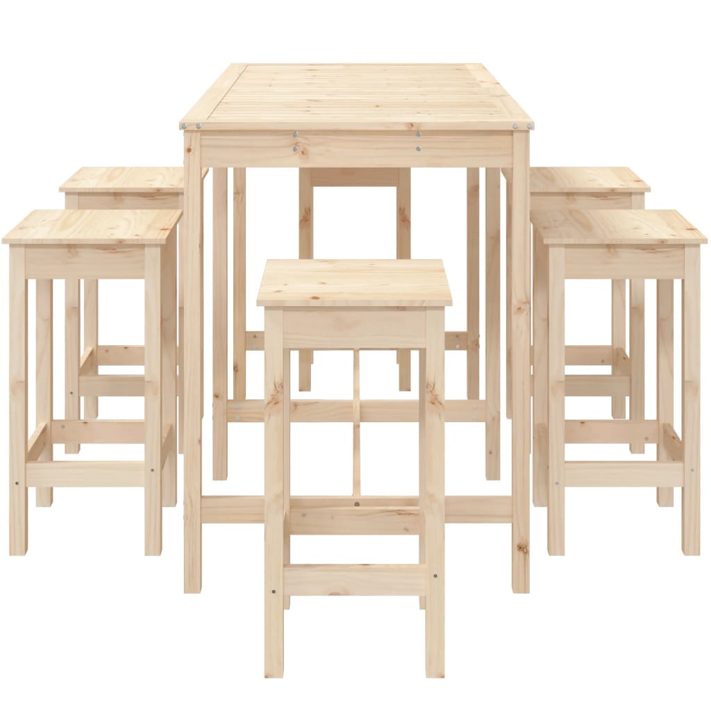 7 Piece Garden Bar Set Solid Wood Pine