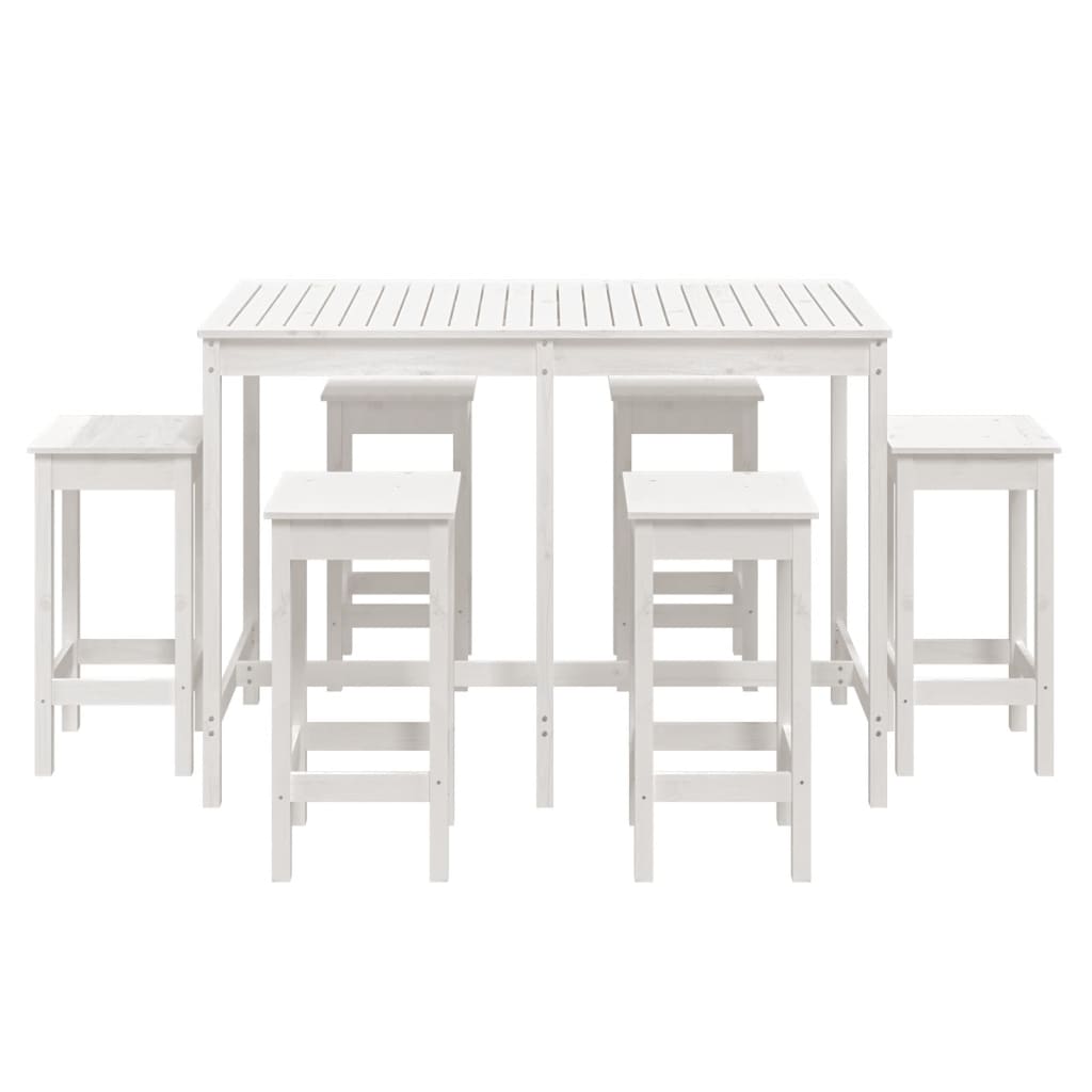 7 Piece Garden Bar Set White Solid Wood Pine