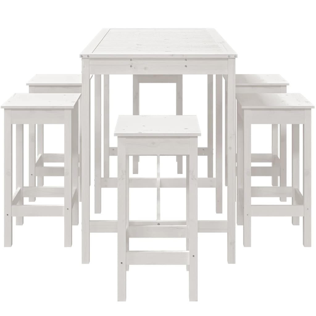 7 Piece Garden Bar Set White Solid Wood Pine