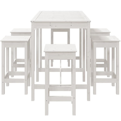 7 Piece Garden Bar Set White Solid Wood Pine