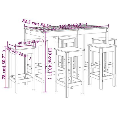 7 Piece Garden Bar Set White Solid Wood Pine