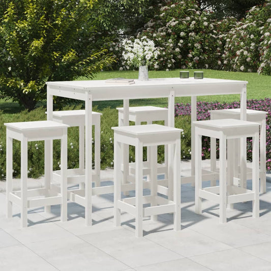 7 Piece Garden Bar Set White Solid Wood Pine