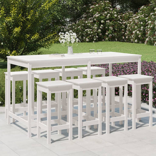 9 Piece Garden Bar Set White Solid Wood Pine