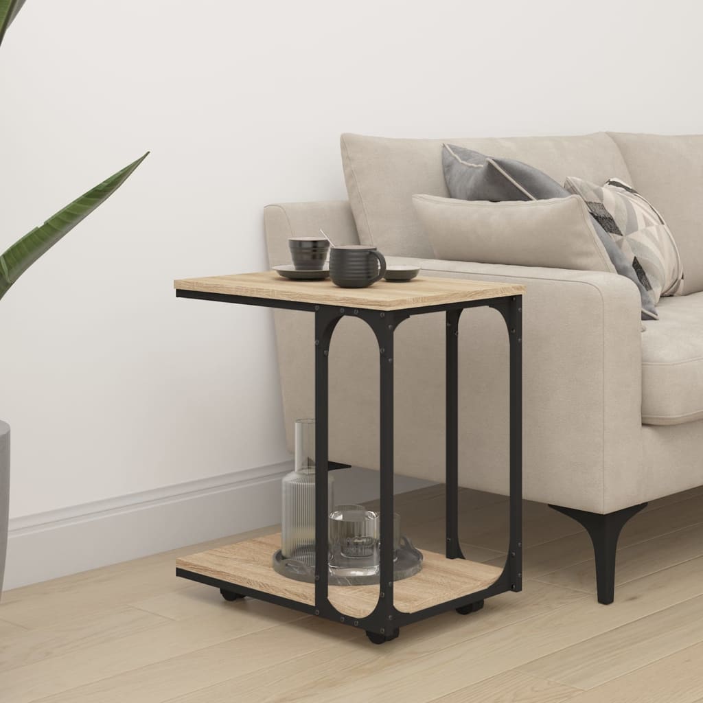 Side Table with Wheels Sonoma Oak 50x35x55.5cm Engineered Wood