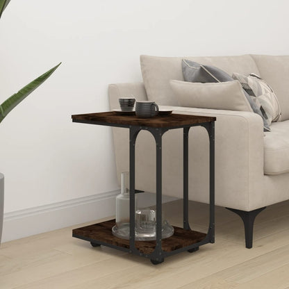 Side Table with Wheels Smoked Oak 50x35x55.5cm Engineered Wood