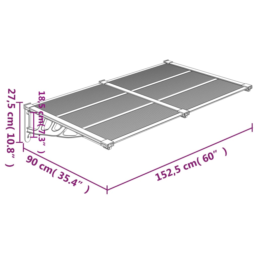 Door Canopy Black and Transparent 152.5x90 cm Polycarbonate