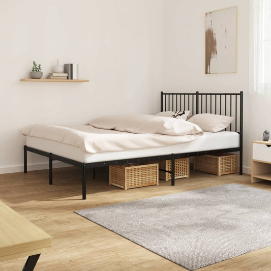 Metal Bed Frame without Mattress with Headboard Black 140x200cm