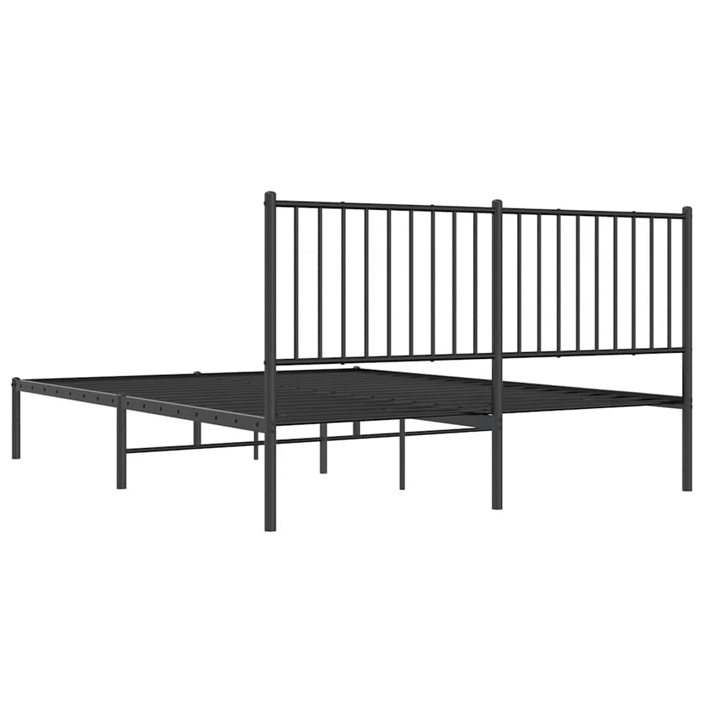 Metal Bed Frame without Mattress with Headboard Black 150x200cm