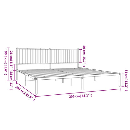 Metal Bed Frame without Mattress with Headboard Black 200x200cm