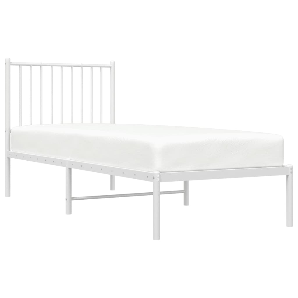 Metal Bed Frame without Mattress with Headboard White 75x190cm