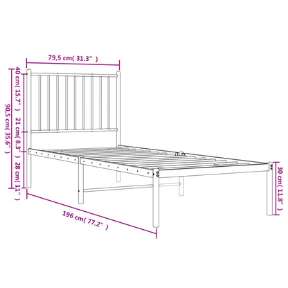 Metal Bed Frame without Mattress with Headboard White 75x190cm