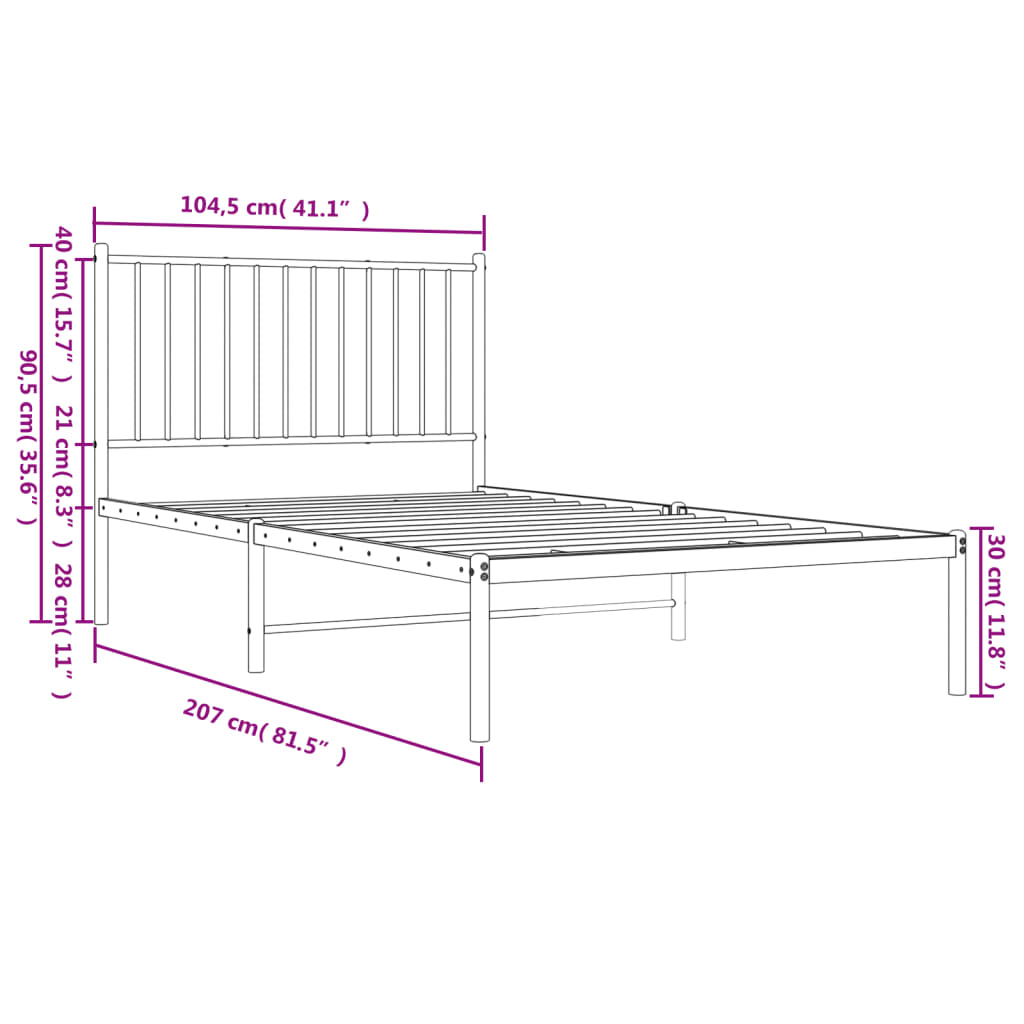 Metal Bed Frame without Mattress with Headboard White 100x200cm