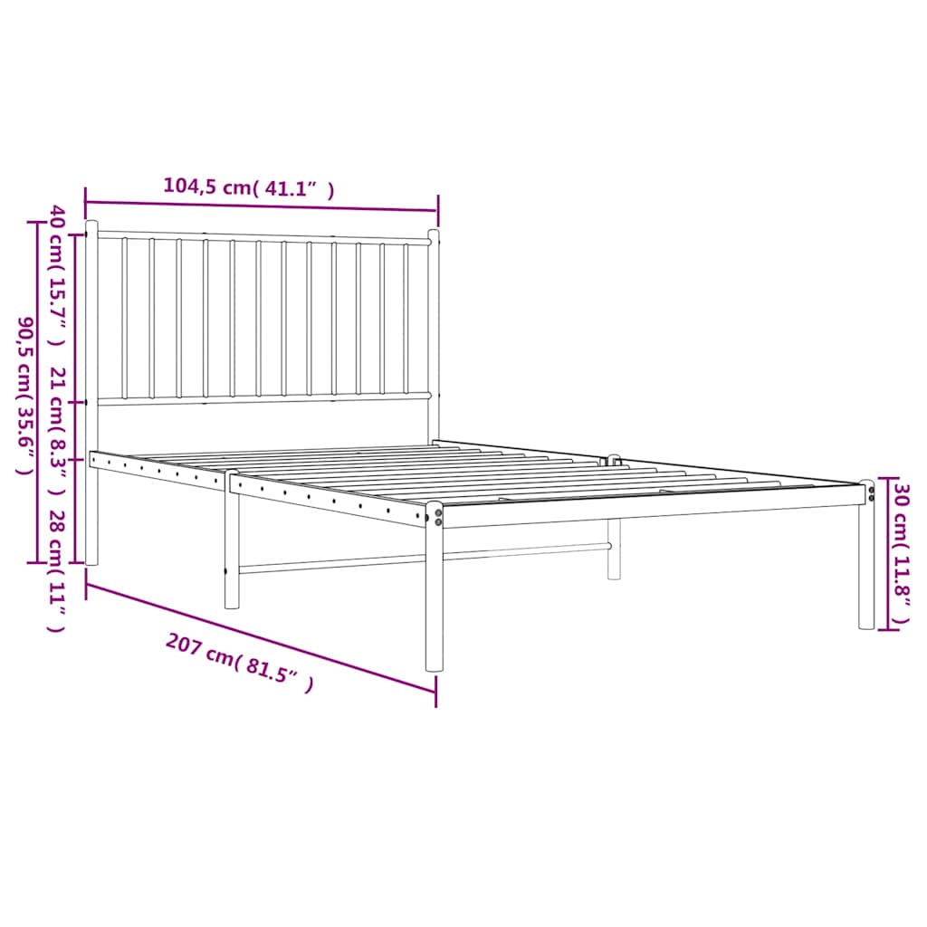 Metal Bed Frame without Mattress with Headboard White 100x200cm
