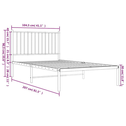 Metal Bed Frame without Mattress with Headboard White 100x200cm