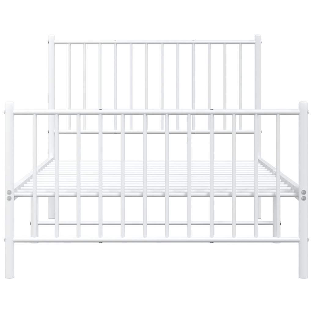 Metal Bed Frame without Mattress with Footboard White 100x190cm
