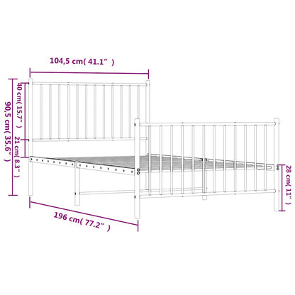 Metal Bed Frame without Mattress with Footboard White 100x190cm